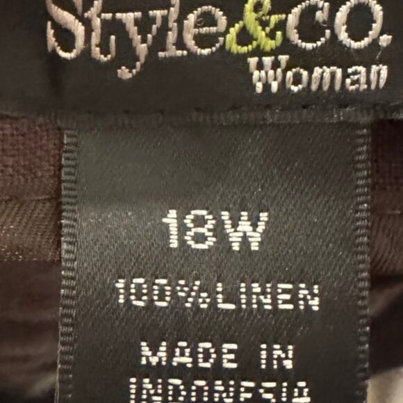 Style & Co Brown White Embroidered 100% Linen Twirl Skirt Boho Size 18W - Picture 3 of 6